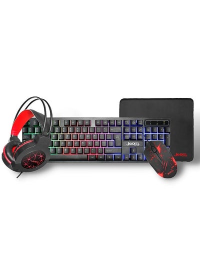 Buy All-in-One Gaming Set with Colorful Lights - Mouse, Keyboard, Headset, and Mouse Pad by Jodel in Saudi Arabia