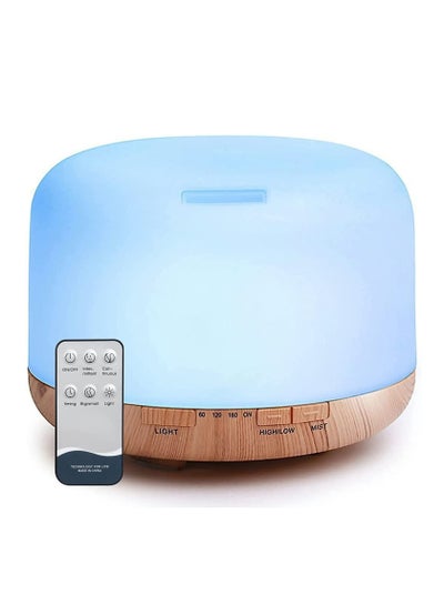 Buy Remote Control Air Humidifier, 2 Cool Mist Mode Essential Oil Diffusers, Ultrasonic Aroma Diffuser with 7 Colors LED Lights, Aromatherapy Diffuser for Bedroom Home Office (500ml Light Brown) in Saudi Arabia