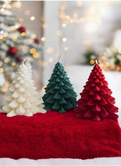 Buy Christmas Tree Candle Gift Set – Set of 3 Scented Candles for Festive Decor and Holiday Gifts in UAE