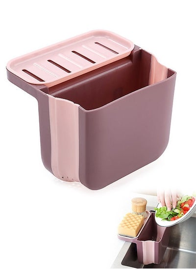 Buy Hanging Trash Waste Bin Drain Basket for Kitchen, Can Foldable Mini Dry and wet separation PP material Garbage Can, Storage Rack for Bedroom Bathroom (Pink) in UAE