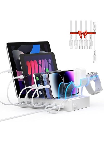 اشتري USB Charging Station, 60W 6 Port PD Charger Station for Multible Devices, with 6pcs Cables Included, Charging Organizer for Phones,Tablets, and Other Electronics في الامارات