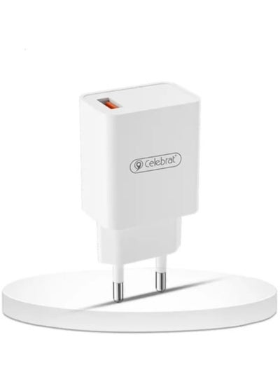 Buy Celebrat C-N4 EU Fast Safety Charger With USB To Lightning Charging Cable And Provide Short Circurit Protection Fits Various Smart Devices 5V - White in Egypt