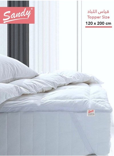 Buy SANDY Soft Mattress Topper ,1 Pc with 4 Corner Elastic Bands, 100% Super Soft Microfiber Fabric, Soft & Thick Down Alternative Filling, Extra Twin Size,(120X200 )cm +5 cm Thickness, White Stripe in Saudi Arabia