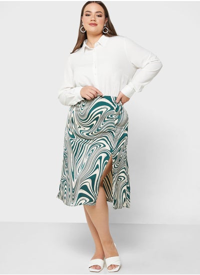 Buy Side Slit Detail Marble Print Skirt in UAE