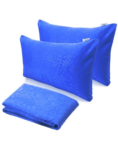 Buy Snooze Flat Jakared microfiber Bed Sheet - Blue  (flowery design) 220*240 Cm + Free 2 Pillowcases in Egypt
