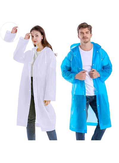 Buy Raincoat Rain Poncho for Adults, 1 Pack EVA Rain Poncho for Women and Men Reusable Raincoat Jacket Packable for Family FishingTravelEmergency with Hood and Elastic Sleeving in Saudi Arabia