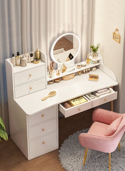 Buy Modern Minimalist Bedroom Dressing Table with LED Makeup Mirror, 7 Drawers for Storage and Partition Storage (Without Dressing Chair) in Saudi Arabia