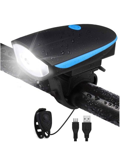 Buy USB Rechargeable Bicycle Front Light with Multiple Sounds Blue in Egypt