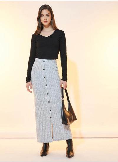 Buy Textured Knit Buttoned Maxi Skirt in Saudi Arabia