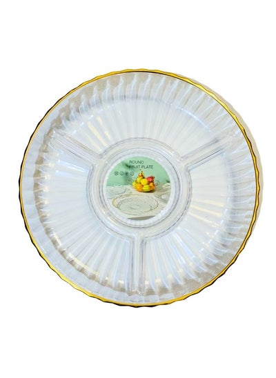 Buy Acrylic Serving Tray Snack and Nut  with Gold Frame Divided into 3 Sections 28Cm in Egypt