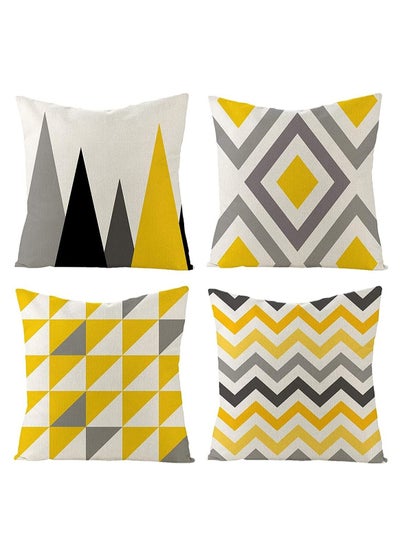 Buy Pillow Covers, 4Pcs Decorative Geometric Yellow Grey 18 x 18 Inches Modern Pattern Cotton Polyester Square Pillow Cushion Case for Sofa Bed Home Decor in UAE