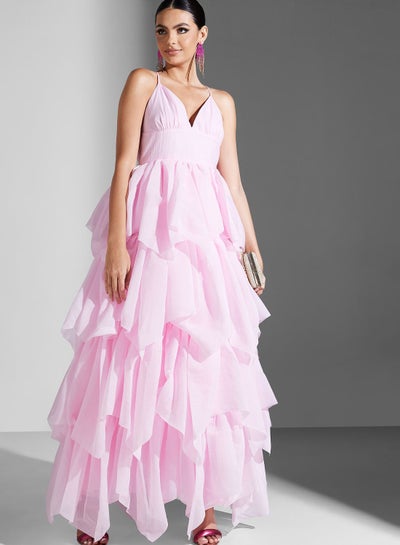 Buy Pleated Petal Skirt Strappy Maxi Dress in Saudi Arabia