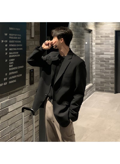 اشتري Korean Mens Casual Blazer Jacket Trendy Slim Fit Autumn CoatBlack Black في الامارات