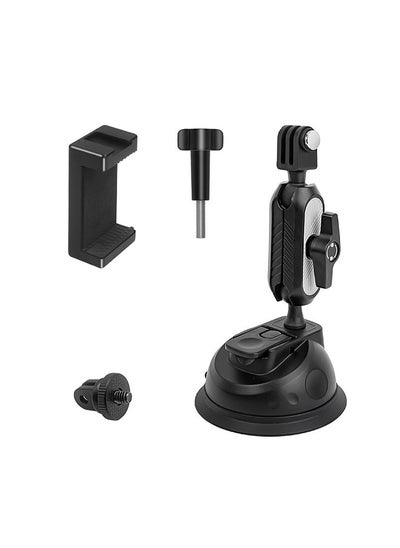 اشتري Suction Cup Phone Mount Suction Cup Mount with Dual 360°Rotatable Ball Head Sports Camera Adapater with Fixed Screw Compatible with iPhone GoPro 12/11/10/9/8/7 Insta 360 and Other Action Cameras في السعودية