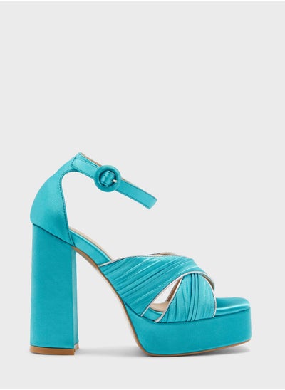 Buy Metallic Trim Platform Satin Sandal in Saudi Arabia