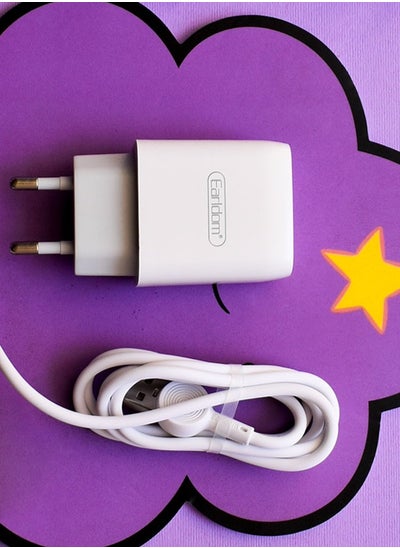 اشتري Wall Charger with Type-C Cable Earldom ES-196 - Dual USB ports - White في مصر