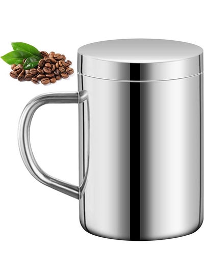 اشتري Stainless Steel Double Wall Mug, Double Wall Insulated Mug with Lid and Handle, Mug for Tea, Coffee, Milk, Juice , Double Wall Vacuum Insulated 400ml Mug for Home, Office, Travel في السعودية