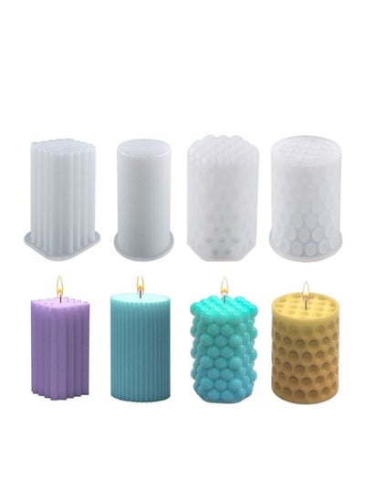 اشتري Cylinder Candle Molds, 4 PCS 3D Bubble Super Easy to Demold Pillar Silicone Molds for Making, Food Grade Mold DIY Handmade Soap, Candle, Cake Baking في الامارات