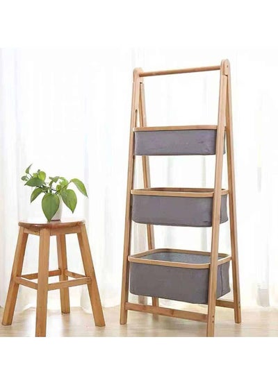 Buy Shelves 3 floors luxury wooden gray cloth 31X45X108CM in Saudi Arabia