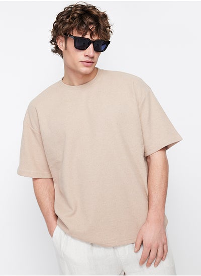 Buy Camel Oversize/Wide Cut Crew Neck Short Sleeve Basic Textured T-shirt TMNSS22TS00049 in Egypt