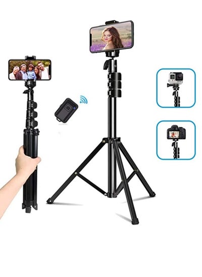 Buy Selfie Stick Tripod QITELE 51 inch Extendable Cell Phone Tripod with Wireless Bluetooth Remote for iPhone Android Phone & Cameras Premium Aluminum Alloy Lightweight in UAE