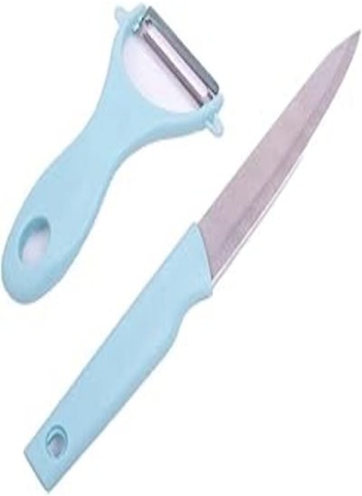 Buy Generic Stainless Steel Knife And Peeler With Plastic Holder For Kitchen - Blue Silver in Egypt