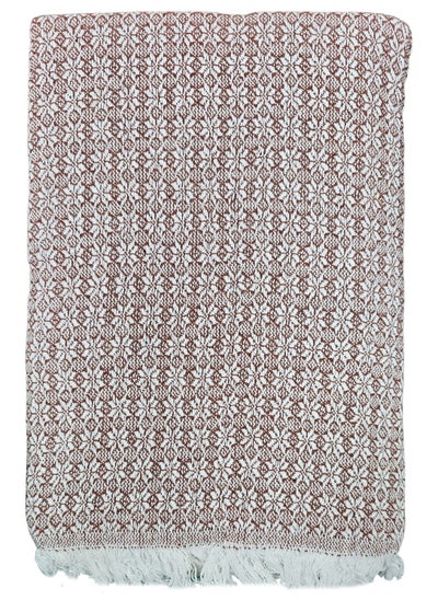 Buy Turkish Cotton Throw Blanket Knitted Suitable for Bed, Sofa and Chair Dark Red/White 170x200 cm in UAE