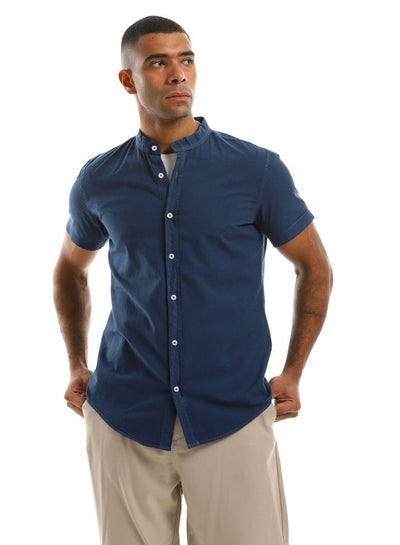 Buy Navy Blue Cotton Shirt With Short Sleeves. in Egypt