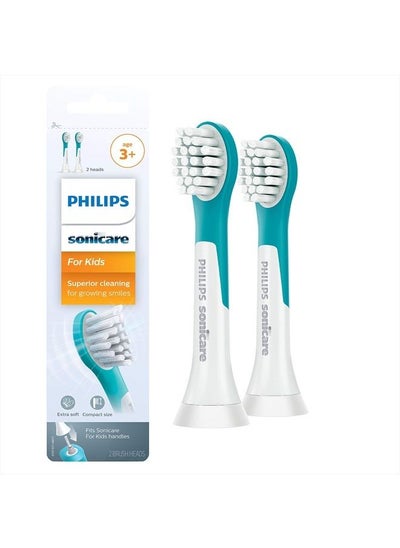 اشتري Philips Sonicare for Kids 3+ Genuine Replacement Toothbrush Heads, 2 Brush Heads, Turquoise and White, Compact, HX6032/94 في الامارات