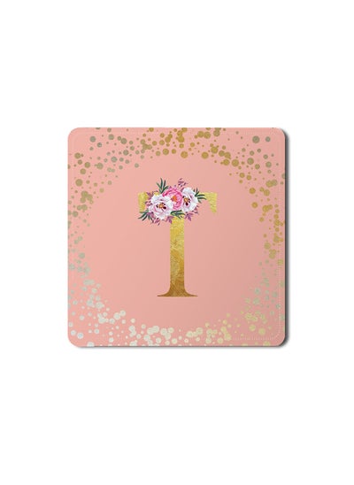 Buy Designer Leather Coasters Mat for Beverage Drinks- Custom Monogram Initial Letter Floral Pattern Alphabet - T (Rose Pink) in UAE