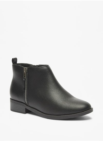 Buy Women's Textured Ankle Boots with Zip Closure in UAE