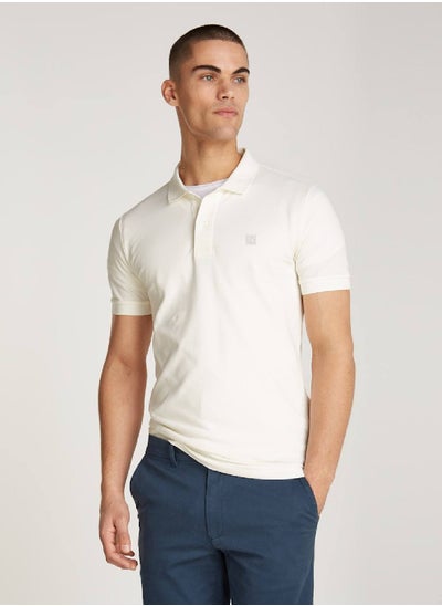 Buy Men's Slim Cotton Stretch Polo Shirt - Cotton, White in Saudi Arabia