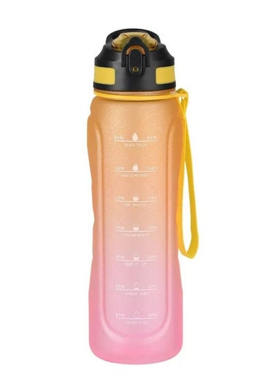 Buy Motivational water bottle and straw with clearly marked times to drink throughout the day and a convenient straw for spill-proof sipping, track your water intake and stay hydrated,1 lITER (Yellow/pink in Egypt