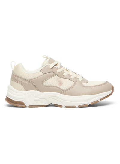 Buy Women's Low-Top Beige Casual Sneakers - Lightweight Stylish Lace-Up Design with Comfort Cushioned Sole for Everyday Wear in UAE