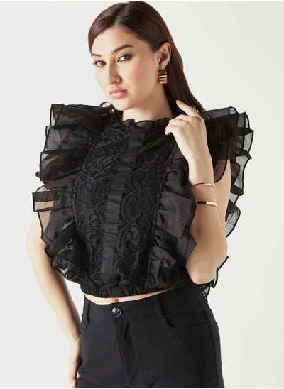 اشتري Ruffle Sleeve Embroidered Top في الامارات