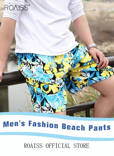 اشتري Men's Beachwear Quick Dry Beach Pants Swimming Trunks Leaves Pattern Thin Five-point Casual Pants Sports Running Boxer Swim Shorts Swimsuit Summer Multicolor في الامارات