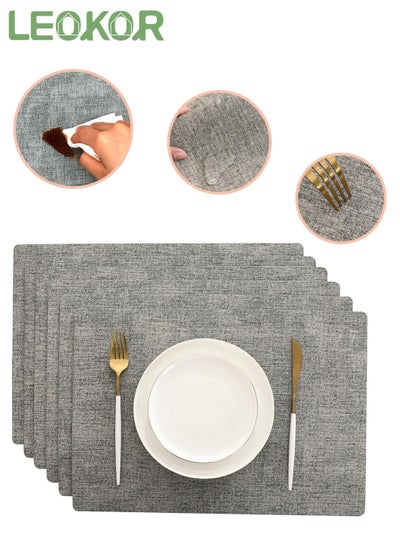 Buy Place Mats Set of 6 Heat Resistant Waterproof Oilproof Anti Slip Faux Leather Tablemats for Dining Table Light Gray 43*30CM in Saudi Arabia