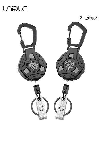 اشتري 2 Pack Retractable Keychain Heavy Duty, Badge Reels Retractable, Tactical ID Badge Holder with Upgraded Alloy Carabiner, 31.8'' Coated Steel Cord（Black） في الامارات