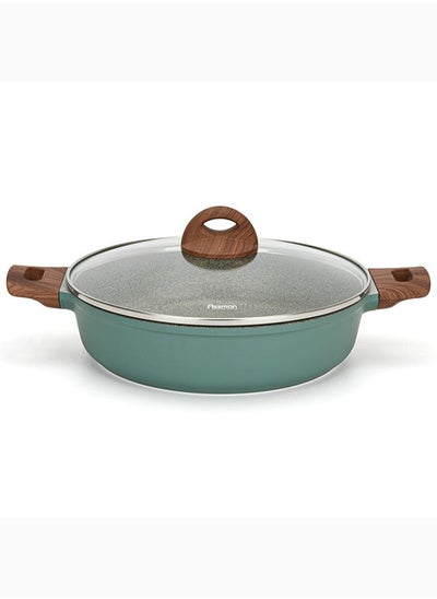 Buy Fissman Casserole With Glass Lid Aluminium Coating Shallow And Induction Bottom 3.8 Ltr Modern Aluminium Single Casserole For Kitchen L 28x7.2cm Green in UAE