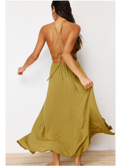 Buy Khaki Maxi Woven Gathered Beach Dress TBESS23EL00063 in Egypt