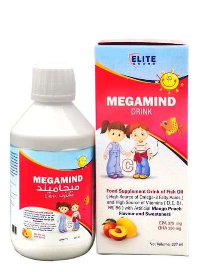 اشتري مكمل غذائي شراب ميجاميند يحتوي على زيت السمك ومصدر للفيتامينات بنكهة المانجو والخوخ الصناعية والمحليات ٢٢٧ مل في السعودية