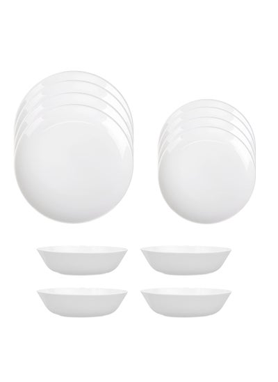 Buy Dinner Set 12 PC SET Durable Tempered Opal Glass Dinner Set 4x Dinner Plate 4x Dinner Bowl 4x Soup Bowl NAM12 in UAE