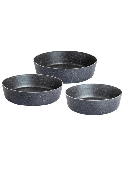 Buy Granite oven tray set non stick 3 pieces grey color in Saudi Arabia