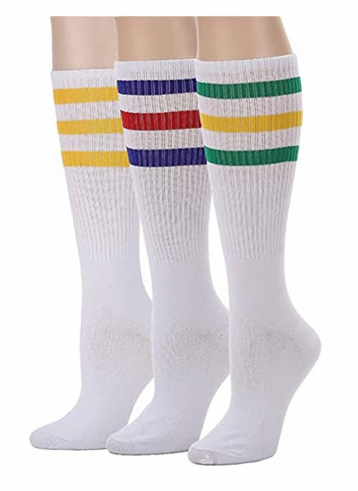 اشتري Over the Calf Tube Crew Tennis Socks for Women, Sports & Everyday Wear, Retro, 3 Pack في الامارات