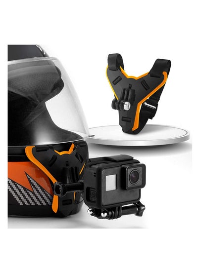 Buy Motorcycle Helmet Chin Strap Mount Non-Slip & Shockproof Design for GoPro Hero 9,8,7,6, 5 Session, Xiaomi Yi, DJI Osmo Action, Sjcam, Campark Other Action Cameras (Orange) in Saudi Arabia