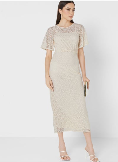 Buy Flouncy Sleeve Lace Dress in Saudi Arabia