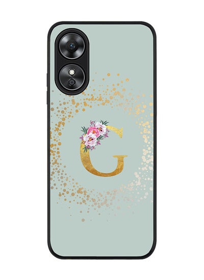 اشتري Rugged Black edge case for Oppo A17 Slim fit Soft Case Flexible Rubber Edges TPU Gel Thin Cover - Custom Monogram Initial Letter Floral Pattern Alphabet - G (Light Grey) في الامارات