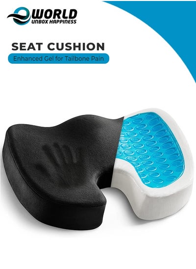 Buy Gel Enhanced Seat Cushion with Non-Slip Bottom, Built-in Handle and Machine-Washable Cover, Orthopedic Cushion for Tailbone Pain Relief, Ideal for Office Chair, Car Seat, Home and Traveling in UAE