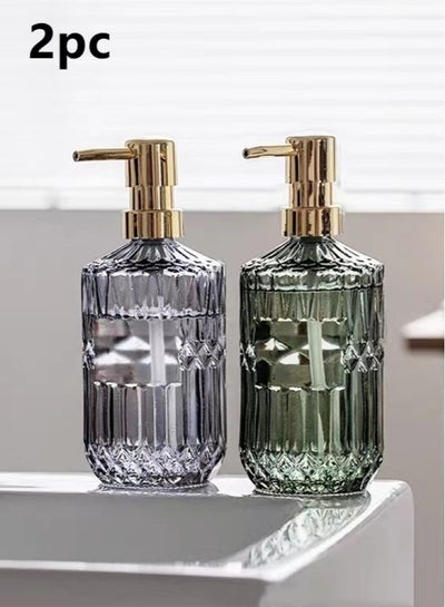 Buy 2-Piece Glass Lotion Dispenser Set Liquid Soap Dispenser Press Hand Sanitizer Container 18x8 Centimeter in UAE