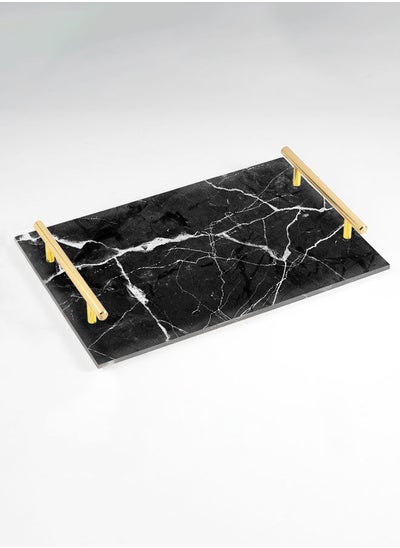 اشتري Decorative Acrylic Serving Tray with Gold Color Metal Handles Stone Marble 20x30cm في السعودية